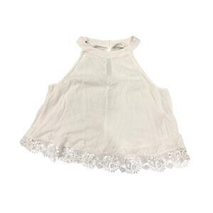 Abercrombie & Fitch Y2K White High Neck Tank Lace Trim - Large